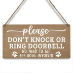 JXREQ Don't Knock or Ring Doorbell Sign for Front Door Dog Warning Sign for Gate Fence Yard Home Decor, Beware of Dog Sign Wall Pediments, Dogs Signs Gifts, 12x8 Inch, (Light Brown)