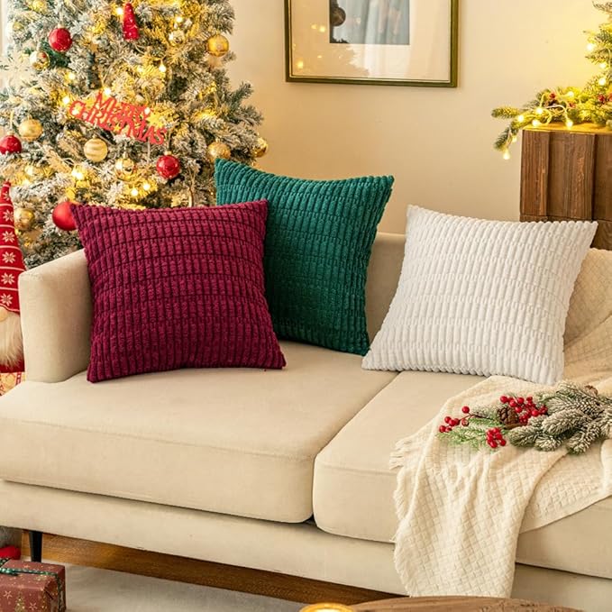 MIULEE Pack of 2 Corduroy Decorative Throw Pillow Covers 18x18 Inch Soft Boho Striped Pillow Covers Modern Farmhouse Home Decor for Sofa Living Room Couch Bed Pure White