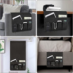 NB Sofa Armrest Organize Remote Holder Bedside Caddy Organizer With 5 Pockets，Non-Slip Couch Remote Control Holder Couch Armchair Caddy Accessories (Black, 35''X18'')