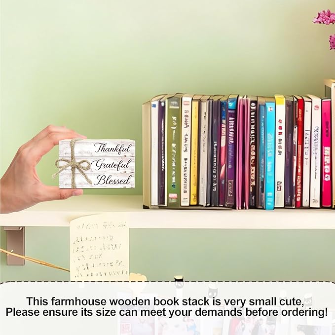 Decorative Books For Home Decor, Wood Book Stack For Table Decor, Thankful Grateful Blessed Decoration Books For Living Room Bookshelf Office, Thanksgiving Farmhouse Stacked Books Decoration (L78)