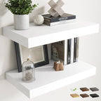 24 Inch Floating Shelves for Wall Set of 2, 12"D Wood Grain Bathroom Shelves with Invisible Brackets, Easy Install Engineered Wood Storage Shelves for Kitchen, Living Room, Bedroom, White Finish