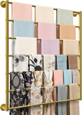 Wall Mounted Scarf Rack, Gold Silk Scarves Hijab Hanger Organizer Metal Racks Wrapping Tissue Paper Ribbon Holder Towels Storage Display for Flower Shop Retail Store (Gold, 7T-31.5×35.4IN)