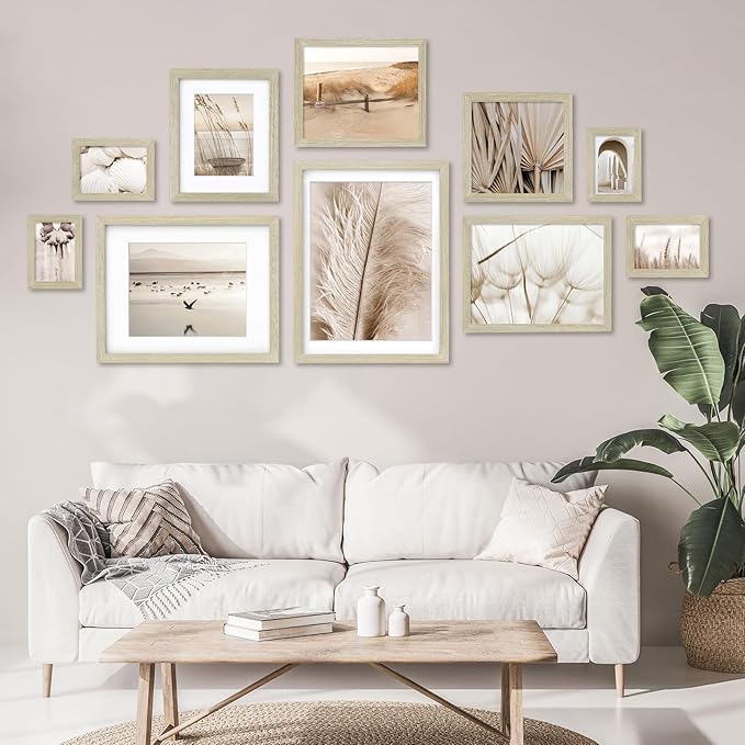Egofine 12x16 Picture Frames Set of 4, Made of Solid Wood Covered by Plexiglass 9x12 and 11x14 with Mat or 12x16 without Mat, for Wall Mounting Photo Frame Distressed Wood Grain