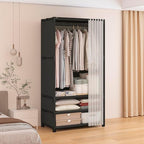 Portable Closet,Portable Closets for Hanging Clothes,Japanese Style Wardrobe with 1 Hanging Rods,2 Storage Shelves,27.5" L x 17.7" W x 65.1" H,Black