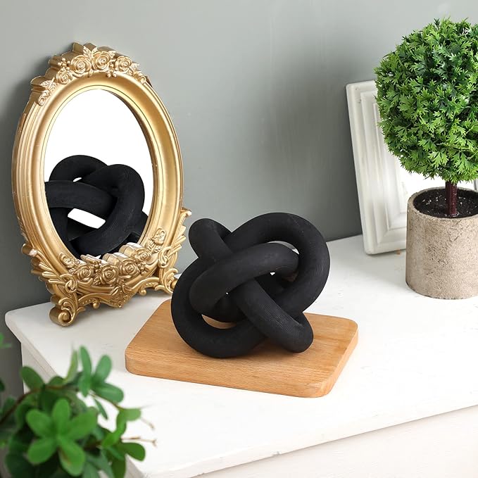 Yalikop 3 Link Wood Knot Decor Rustic Home Décor Accents Hand Carved Coffee Table Decoration, Boho Chain Link Decoration, Modern Shelf, Rustic Objects for Home Living Room Bedroom(Black)