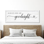 Always Kiss Me Goodnight Wall Sign Above Bed 41.3''×15'' Large Farmhouse Wall Decor for Bedroom Couples Room Decor Framed Wood Wall Art Rustic Master Bedroom Wall Decoration (white frame)