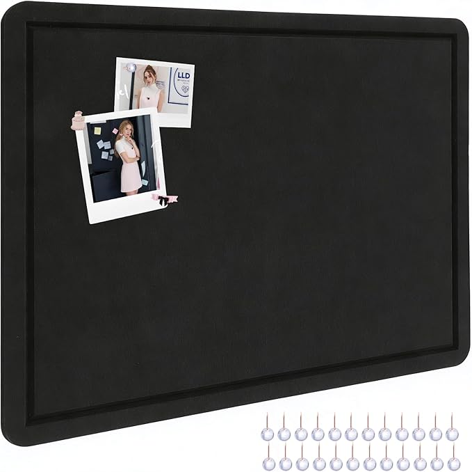 Thboxes Bulletin Board, 36" x 24" Foldable Cork Board Felt Pin Boards with 35 Pushpins Self-Adhesive Photo Decorative Felt Boards for Walls, Office, School, Classroom, Home, Bedroom - Black