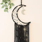 ANROYE Boho Macrame Woven Wall Hanging, Crochet Crescent Moon Star Dream Catcher with Long Tassel- Black Cotton Handmade Bohemian Home Decor Nursery Decoration Art for Kids Bedroom Dorm Room