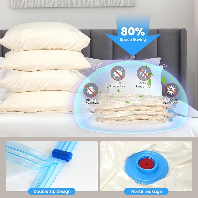 20Pack Thickened Space Saver Vacuum Storage Bags for Clothes with Hand Pump, (5 Jumbo+5 Large+5 Medium+5 Small) Vacuum Sealed Bags for Clothing, Comforters and Blankets