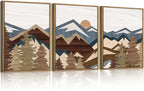 BINCUE Framed Mountain Wall Art Boho Landscape Wall Decor Mountain Artwork Boho Mountains Wall Pictures Landscape Paintings Rustic Farmhouse Decor for Office Living Room Bedroom Office 12" Lx16 W Set of 3