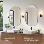 Gold Oval Mirror, 17"x30" Oval Bathroom Mirror, Vanity Mirror with Brushed Metal Frame, Wall Mount Mirrors Decor for Bathroom, Bedroom, Entryway, Living Room(Hangs Horizontally or Vertically)