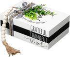 Capoda 3 Pcs Decorative Books for Home Decor Farmhouse Faux Stacked Books Wooden Rustic Table Decor with Bead Garland Twine Ribbon Faux Leaf for Table(Classic)