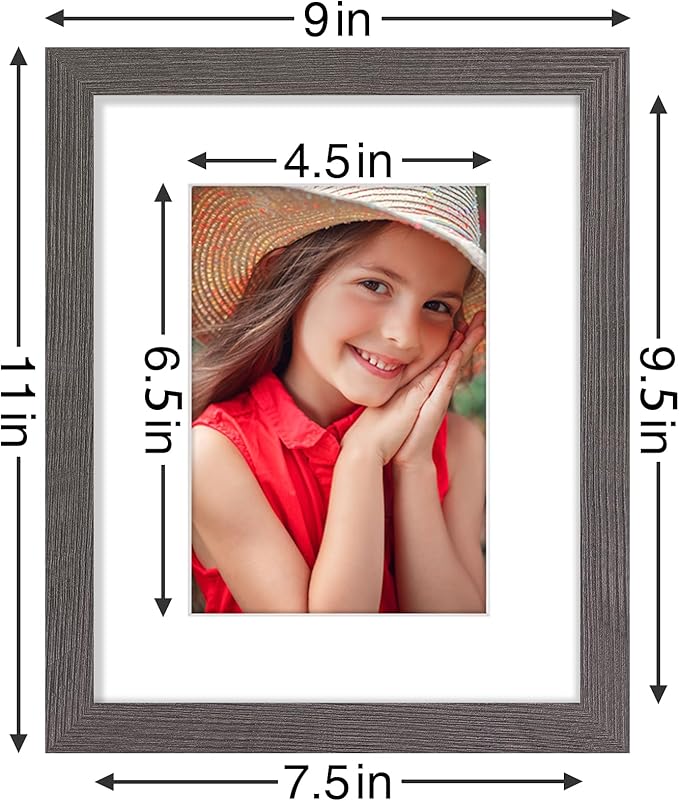 Vittanly 8x10 Picture Frames Set of 9, Shatter Resistant Plexiglass, Display 5x7 Pictures with Mat or 8x10 without Mat, Photo Frames for Wall or Tabletop, Engineered Wood, Dark Grey