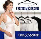 Lifemaster Versatile Clothes Hanger Set - 20 Pieces Space-Saving Dry and Wet Clothes Hanger Set with 360° Swivel Hook and Non-Slip Rubber Design - Black