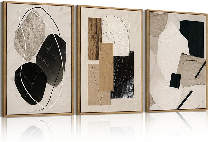 BINCUE Abstract Modern Wall Art Framed Neutral Wall Paintings Elegant Modern Artwork Abstract Neutral Wall Pictures for Living Room Bedroom Bathroom Office 16x24 Inch Set of 3 Gift