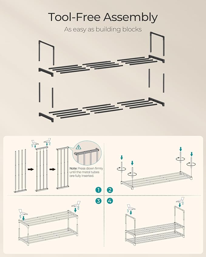 SONGMICS Shoe Rack, 2-Tier Shoe Organizer, Metal Storage Shelf, Upright or Upside Down, for 12-15 Pairs, Stackable, for Entryway, 11.8 x 36.2 x 14.6 Inches, Black ULSA12BK
