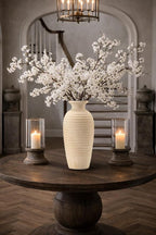 Ceramic Natural Rustic Vase, 14.4 Inch Large Vintage Flower Threaded Decorative Farmhouse Tall Vase for Home Decor, Living Room, Shelf Decor, Wedding, Housewarming Gift, Off-White