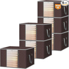 BALEINE 6 Pack Clothes Storage Bags, 24 Gallon Storage Containers with Reinforced Handle, Sturdy Zipper, Closet Organizer for Blanket, Comforter, Pillow, Bedding (Brown, 6 Pack)