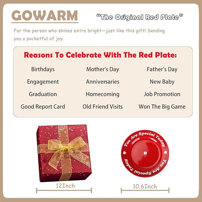 You Are Special Today Red Plate – 10.6" Ceramic Celebration Plates for Birthdays, Weddings, Anniversaries, Baby Showers, Graduations, Milestones, and Other Special Days (Red Plate)