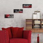 Hillban 3 Pieces Rose Wooden Wall Decor Rose Bathroom Decor Thankful Grateful Blessed Accessories Inspirational Wall Art Signs for Living Room Kitchen Wedding(10 x 4 Inch,Red)