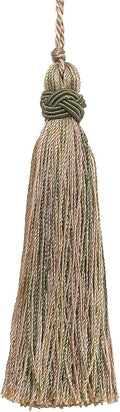 DÉCOPRO 4" (10cm) Decorative Hand-crafted Tassel, 2" (5cm) Loop | Craft Tassel # ITS, Beige Khaki Green #4567 (Khaki Green, Dark Beige) Set of 4