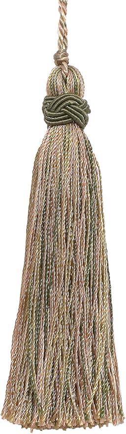 DÉCOPRO 4" (10cm) Decorative Hand-crafted Tassel, 2" (5cm) Loop | Craft Tassel # ITS, Beige Khaki Green #4567 (Khaki Green, Dark Beige) Set of 4