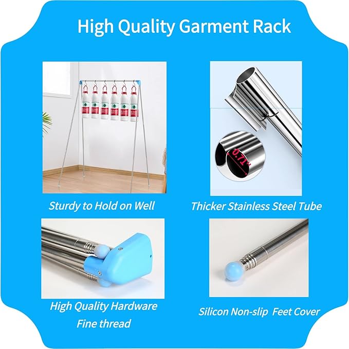 Lmaray Portable Travel Garment Rack, Stainless Steel Foldable Mini Drying Clothes Rack for Travel, Camping, Hotel Room, Laundry, Dance, Indoor, Outdoor (B-Longer & Thicker)