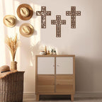 Yookeer 3 Pcs Wooden Cross Wall Decor Cross Hanging Handmade Antique Religious Brown Wooden Home Decorations Hand Carved Wall Decor for Church Home Office Baptism Gift for Christian
