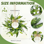6 PCS Spring Summer Eucalyptus Kitchen Cabinet Wreaths Small Artificial Green Eucalyptus Leaf Wreath for Front Door with Ribbon Boxwood Mini Wreath for Porch Wall Window Farmhouse Wall Home Decor