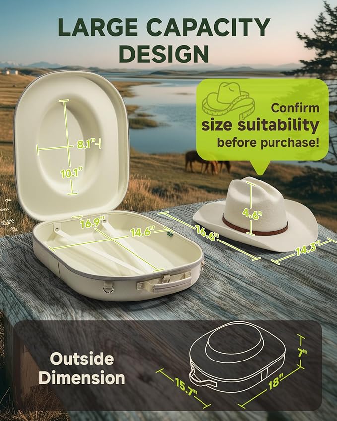 Cowboy Hat Box, Cowboy Hat Case for Travel, Crush Proof Storage for Western/Panama/Fedora, Carrier with Adjustable Shoulder Strap & Brush