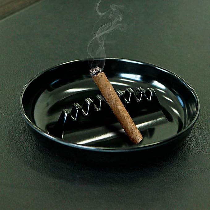 7Pcs Ashtray Sets, Ash Tray for Cigarettes and Cigar, Round Black Large Size Plastic Ashtrays, for Indoor Outdoor Home Office Patio Restaurant Bar Hotel Use (Set of 7)