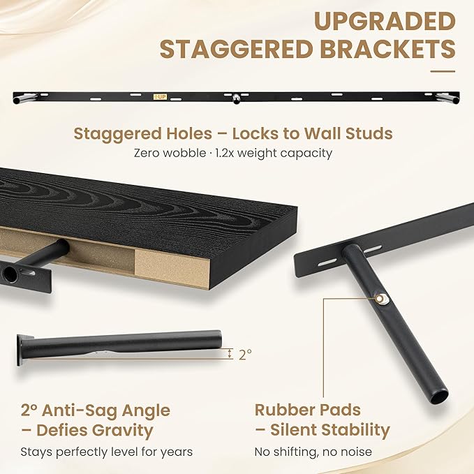 FLYJOE 72 Inch Long Floating Shelves for Wall Set of 1, 12" D Wood Grain Bathroom Shelves with Invisible Brackets, Easy Install Engineered Wood Storage Shelves for Kitchen, Living Room, Bedroom