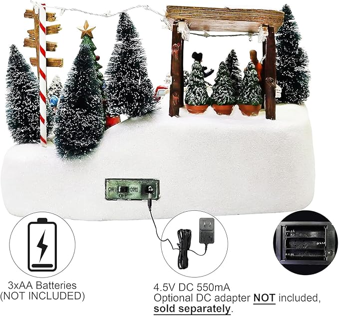 MOMENTS IN TIME Christmas Village Tree Animation Building Home Decor with LED Lights and Christmas Music Battery Operated (not Included)