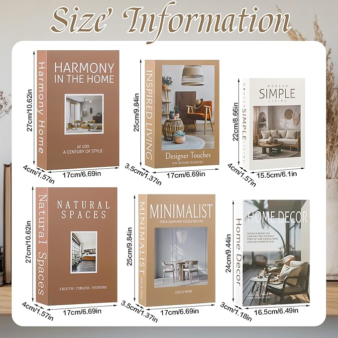 Menkxi 6 Aesthetic Decorative Books Set with Tassel Wood Bead Coffee Table Decor Faux Books with Simple Design for Modern Home Decor Inspired Living Decoration Photo Storage and As a Keepsake Box