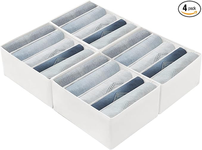 Qozary Jeans Pants Organizer for Closet, 4 Pack Drawer Organizers for Clothing, 5 Grids Wardrobe Clothes Organizer, Jean Organizer for Closet, Deep Drawer, Clothes Organizer for Shirts, Legging