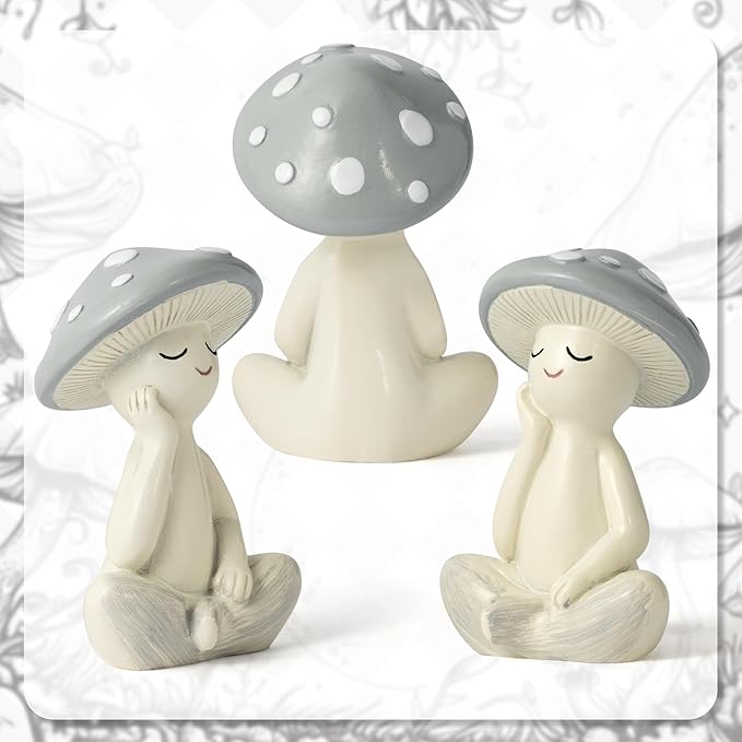 Meditation Mushroom Resin Statue - Cute Meditation Mushroom Statue for Desk Living Room Resin Figurine for Home Patio Office Decoration Cute Plant Statues for Tabletop Garden Backyard Decor