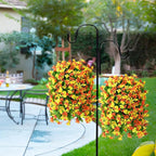 INQCMY Artificial Hanging Flowers Decoration, 4pcs Fake Floral Basket Plants for Outdoor Porch, Faux Shrubs Home Spring Decor UV Resistant Potted Violets for Outside Garden No Fade