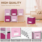 Geelin 6 Pink Cube Storage Organizer with Fabric Bins and Labels, 11 Inch Collapsible Toy Organizer Shelf Storage Bins Dresser Drawer for Girls Bedroom Nursery Playroom Room Decor