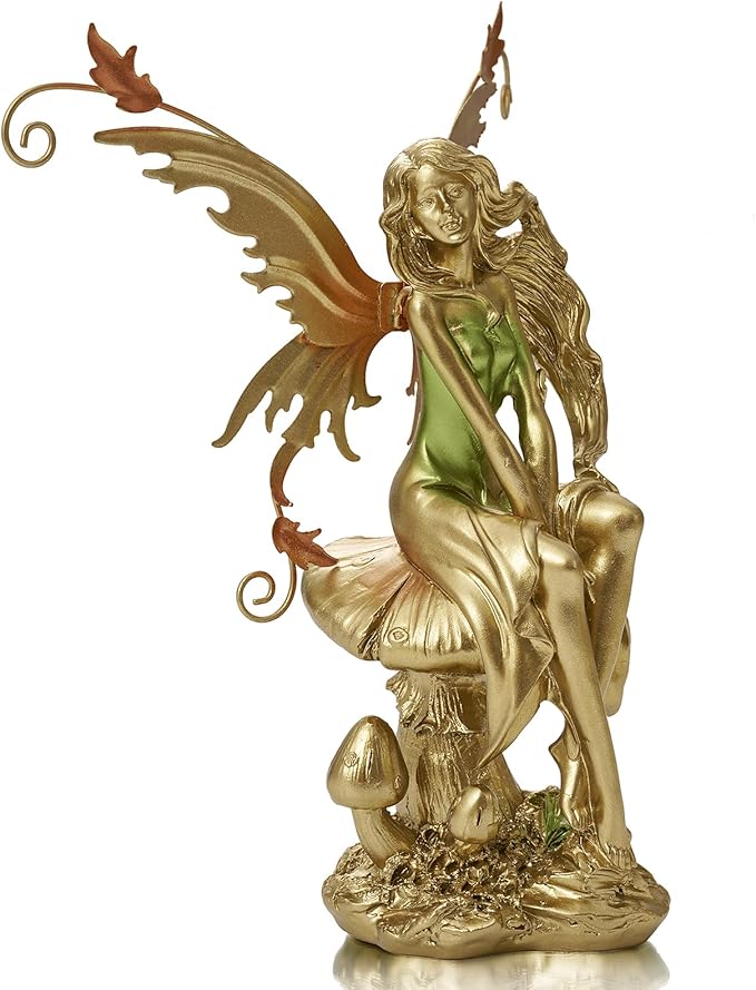 Resin Fairy Statue Elegant Fantasy Decor, Hand-Painted Angel Figurine Graceful Fairy Sculpture for Bookshelf, Mantel, Indoor Outdoor Decor, Thoughtful Gift for Women, Girls (Sitting)