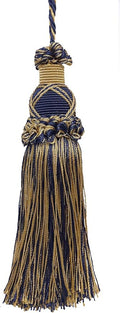 DÉCOPRO 5 1/2" (14cm) Key Tassel 4" (10cm) Loop with Criss Cross Design (Style# KTIC) Nautical Gold Multicolor #1152R (Light Gold Yellow Gold Navy Blue) Sold Individually