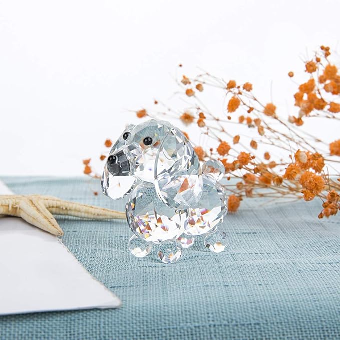 H&D Crystal Cute Dog Figurine Collection Cut Glass Ornament Statue Animal Collectible