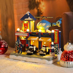 WONDER GARDEN Christmas Village Houses-Christmas Houses Village - Lighted Musical Police Station Collectible Buildings with Moving Car and Helicopter for Home Indoor Decor or Gift