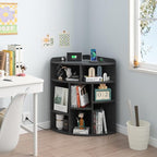 VECELO Corner Cube Shelf with USB Ports & Outlets, Modern Corner Toy Storage Rack with Adjustable Shlef, Wooden Display Bookshelf Bookcase for Living Room, Bedroom, Dining Room, Kitchen, Black