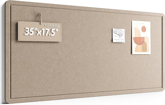 Fluxynara Bulletin Board, 35" x 17.5" Cork Board Alternative with 12 Safe Removable Adhesive Tabs, Foldable Felt Pin Board for Home Office, Classroom, Bedroom,Entryway for Walls—Taupe
