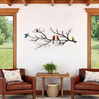 ESTART Metal Birds Wall Art, Metal Vivid Birds on Branch Silhouette Wall Decor Black Leaves with Bird Outdoor Hanging Wall Sculpture for Home Balcony Garden (Vintage Color, Large)