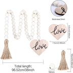Meplait Love Wooden Bead Garland with Tassel, Decorative Beads Home Decor Farmhouse Tassel Garland Boho Decor for Tiered Tray（38in）