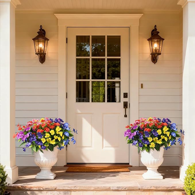 Artificial Fake Flowers for Outdoor, 6 Bundles UV Resistant Faux Plants Decoration Silk Flowers No Fade Plastic Flowers for Outside Planters Home Porch Patio Yard Garden Decor