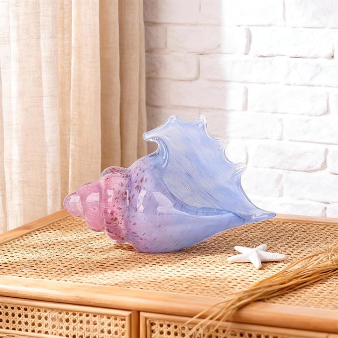 DOVDOV Hand-Blown Glass Conch Sculpture, Coastal Home Decor Conch Horn, Glass Art Seashell Ornament, Office, Living Room Tabletop Centerpiece, Bathroom Shelf top and Cabinet Decoration.