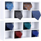 Tie Rack, Bamboo Wall Mounted Tie Box or for Closet Drawer Organizer, 2 Pack 16 Compartments, Storage for Dressing Room, Bedroom, Men Closets - Ties, Belt, Briefs, Socks