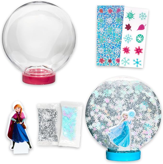 Disney Frozen DIY Snow Globe for The Holidays Set - Bundle with 2 Create Your Own Snow Globes Featuring Ela & Anna Plus Tattoos, More | Disney Frozen Snow Globe Home Decorations